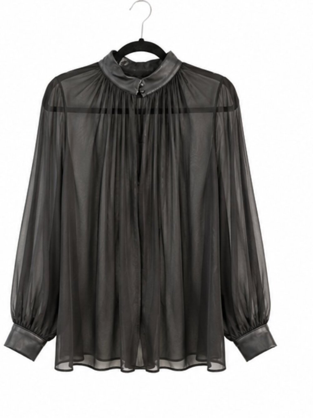 ELOQUII Black Sheer Flowy Blouse Faux Leather Collar Size 22/24